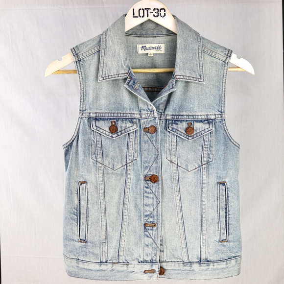 MADEWELL CROPPED DENIM "THE JEAN VEST"  LIGHT WASH - Picture 1 of 6